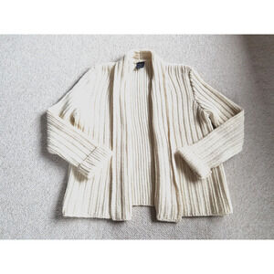 Womens Sweater-PAUL JAMES-ENGLAND-cream 100% wool ribbed cozy open cardigan ls-M